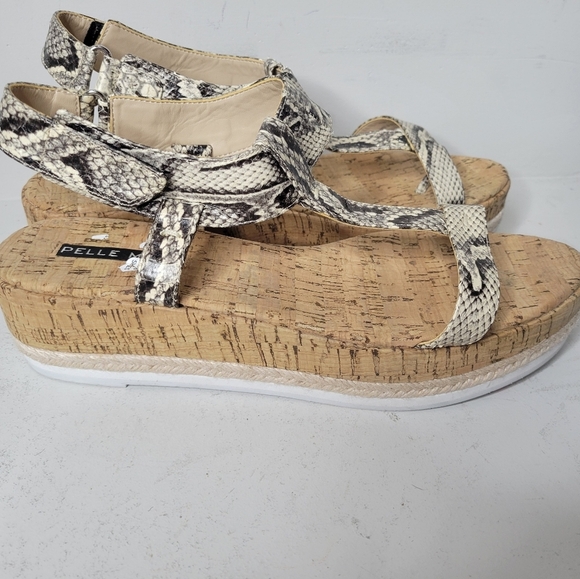 PELLE MODA PILAR Platform Sandsals (Blk/Wht/Snake) SZ 8.5 - Picture 2 of 7